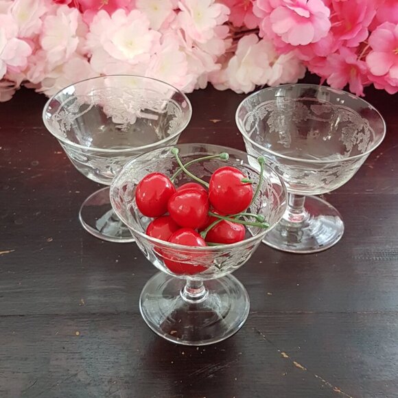 3pc Bohemia Crystal Etched Thistle Coupe Champagne or Sherbet Glasses - Picture 8 of 9